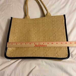 Antik Kraft Woven Straw Tote Bag Black Trim Boho Summer Beach